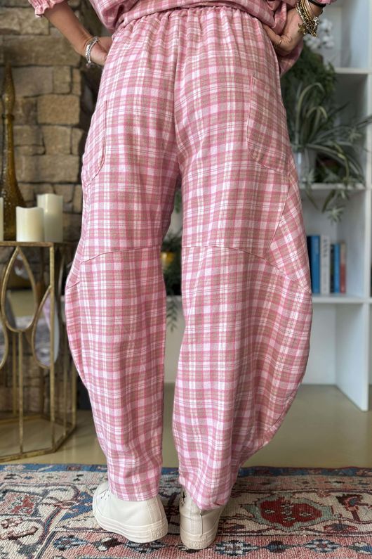 Patrick Plaid Brushed Cotton Barrel Pant Foxglove 